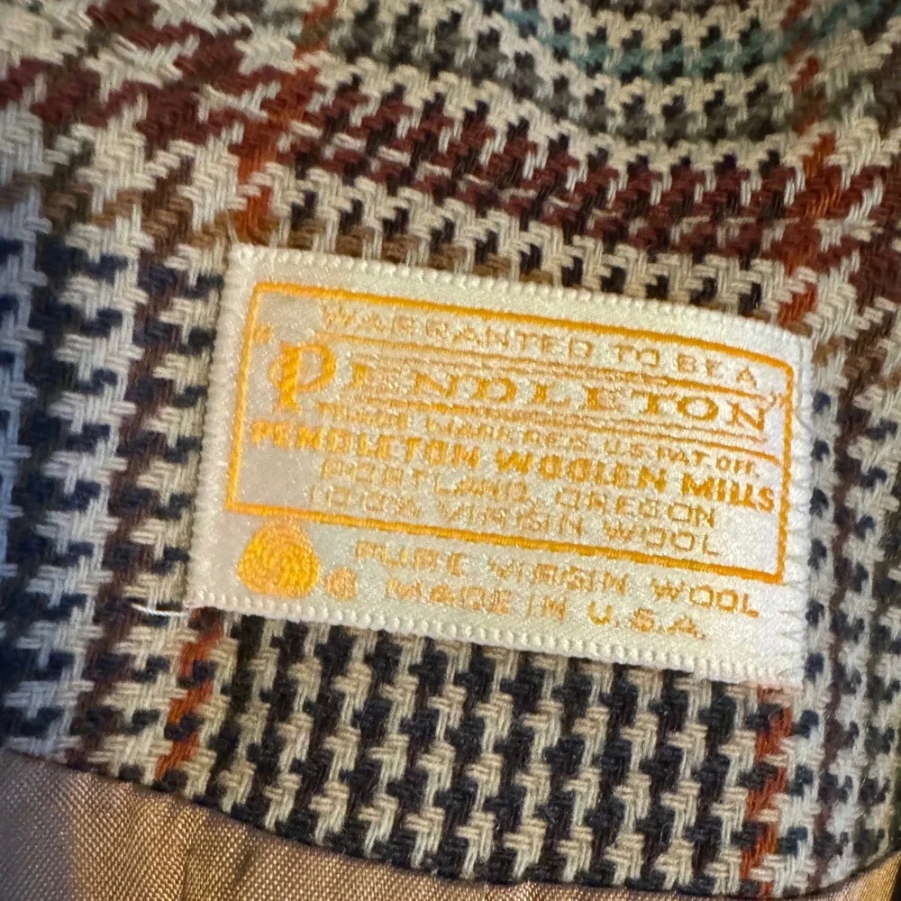 Pendleton‎ Women Houndstooth Brown Short Jacket 3 buttons 100% Virgin Wool